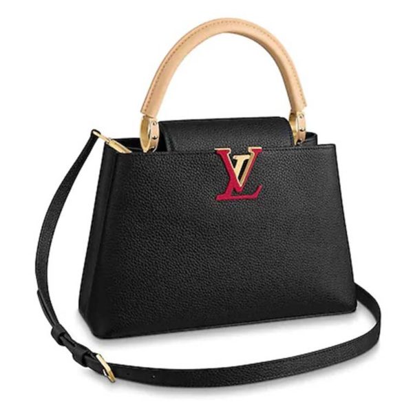 Louis Vuitton LV Women Capucines PM Handbag Taurillon Leather-Black