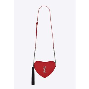 Saint Laurent YSL Women Monogram Mini Heart-Shaped Bag-Red