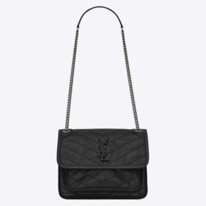 Saint Laurent YSL Women Niki Baby in Crinkled Vintage Leather Bag-Black