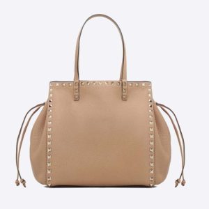 Valentino Garavani Rockstud Small Double Handle Bag in Calfskin-Brown