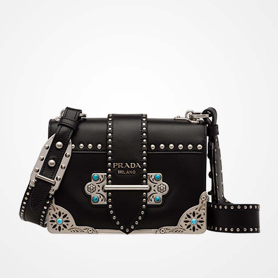 Prada Cahier Small Shoulder Bag in Studded Calf Leather