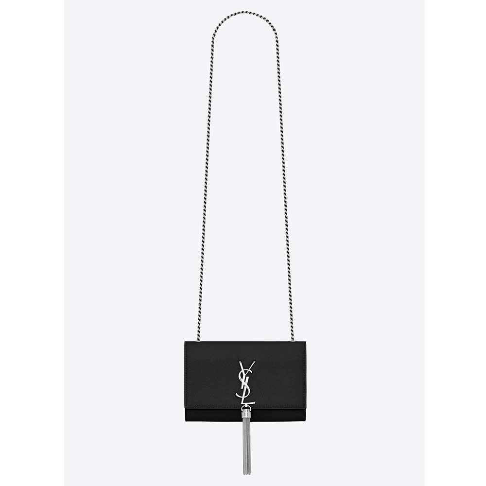 Saint Laurent YSL Women Kate Chain and Tassel Bag in Black Textured Leather
