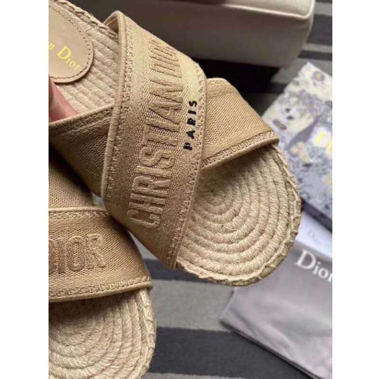 dior granville embroidered cotton espadrille slides