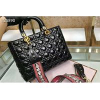 Dior Women Large Lady Dior Bag Black Cannage Patent Calfskin