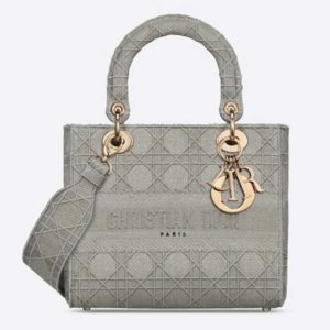 Dior Women Medium Lady D-Lite Bag Cannage Embroid-Greyery