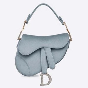 Dior Women Mini Saddle Bag in Steel Gray Velvet