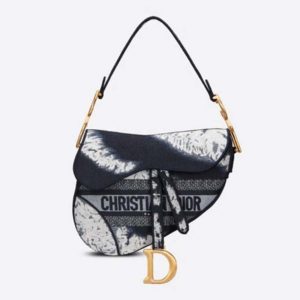 Dior Women Saddle Bag Blue Multicolor Tie & Dior Embroidery