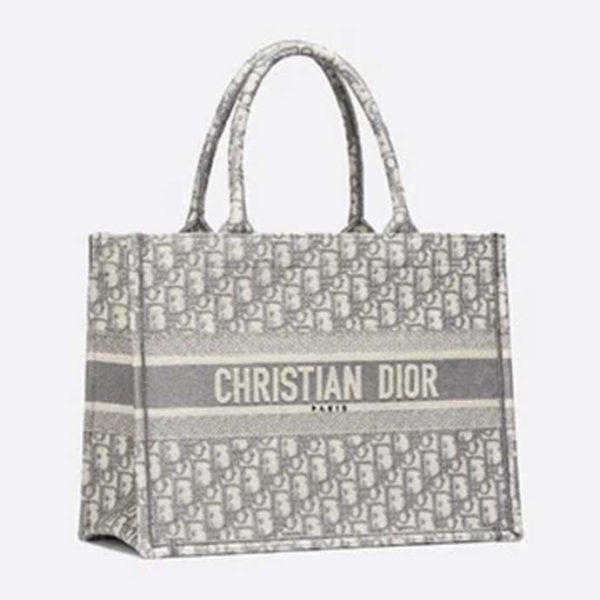 Dior Women Small Dior Book Tote Gray Dior Oblique Embroidery (14)