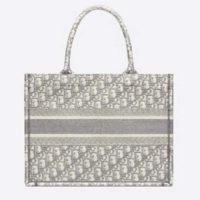 Dior Women Small Dior Book Tote Gray Dior Oblique Embroidery