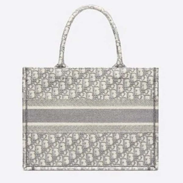 Dior Women Small Dior Book Tote Gray Dior Oblique Embroidery (15)