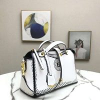 Fendi Women By The Way Medium White Leather Printed Boston Bag