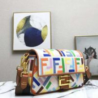 Fendi Women Iconic Baguette Medium Size FF Beige Canvas Bag