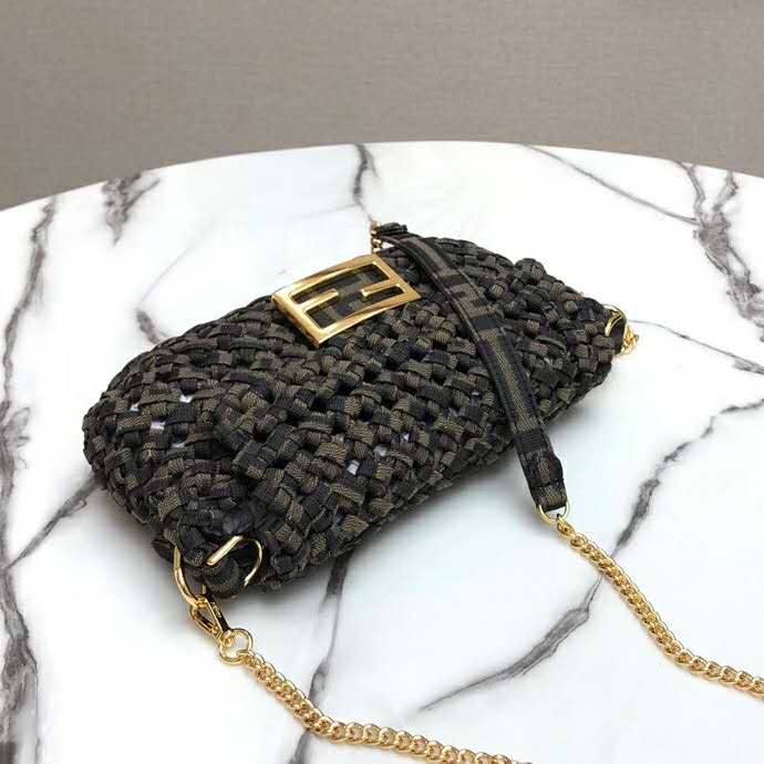 Fendi Women Iconic Baguette Mini Size Jacquard Fabric Interlace Bag ...