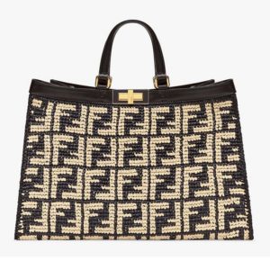 Fendi Women Large Peekaboo X-Tote Bag Black FF Raffia Bag