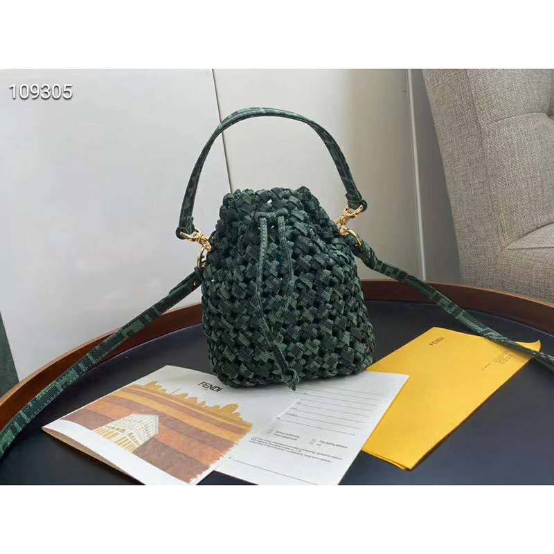 Fendi Women Mon Tresor Jacquard Fabric Interlace Mini-Bag-Dark Green ...