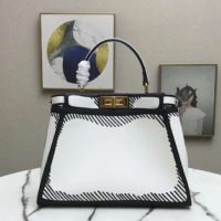 Fendi Women Peekaboo Iconic Medium White Leather FF Print Bag