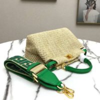 Fendi Women Peekaboo Iconic Mini Natural Raffia Bag Green Nappa