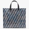 Fendi Women Shopper Bag Blue Glazed Fabric Canvas FF Bag