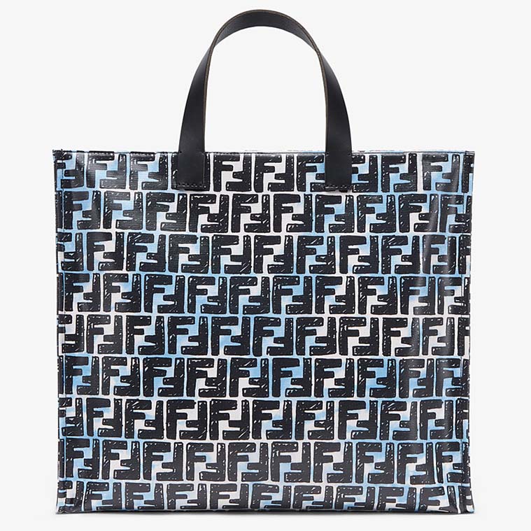 Fendi Women Shopper Bag Blue Glazed Fabric Canvas FF Bag - Brandsoff