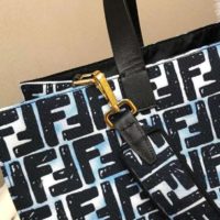 Fendi Women Shopper Bag Blue Glazed Fabric Canvas FF Bag