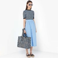 Fendi Women Shopper Bag Blue Glazed Fabric Canvas FF Bag