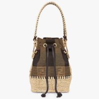 Fendi Women Small Mon Tresor Bucket Brown Fabric Mini-Bag