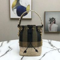 Fendi Women Small Mon Tresor Bucket Brown Fabric Mini-Bag