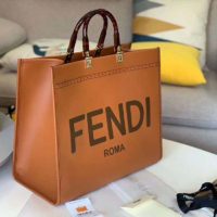 Fendi Women Sunshine Shopper Bag Brown Leather Shopper “FENDI ROMA”