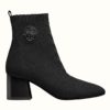 Hermes Women Volver 60 Ankle Boot Black Leather 2.4 Heel
