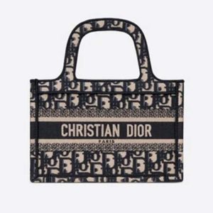 Dior Women Mini Dior Book Tote Blue Dior Oblique Embroidery