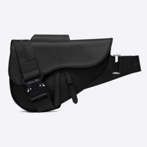Dior Unisex Saddle Bag Black Grained Calfskin Christian Dior CD Buckle