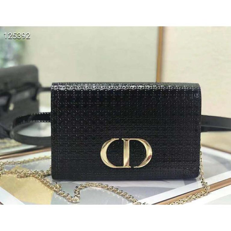 Dior Women 30 Montaigne 2-in-1 Pouch Metallic Black Microcannage Calfskin - Brandsoff