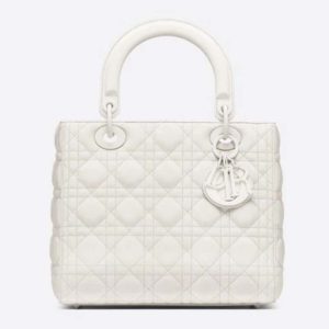 Dior Women Medium Lady Dior Bag Latte Ultramatte Cannage Calfskin-White