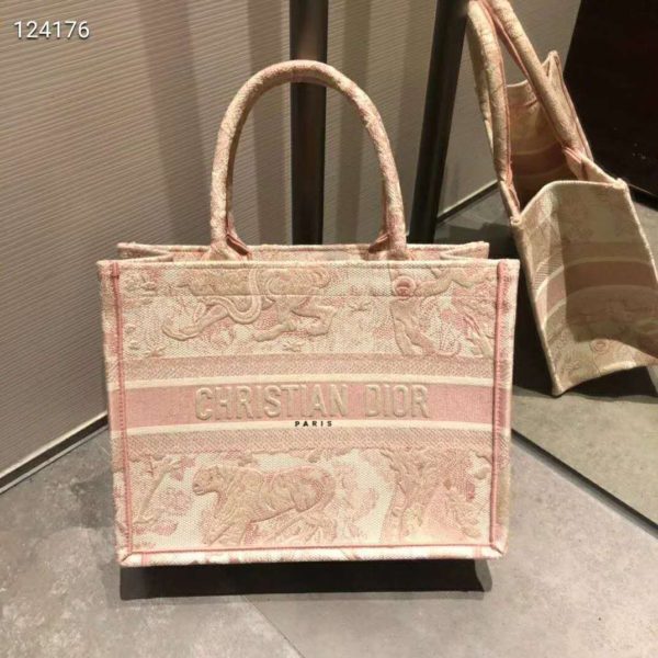 Dior Women Small Dior Book Tote Pink Toile De Jouy Embroidery (2)