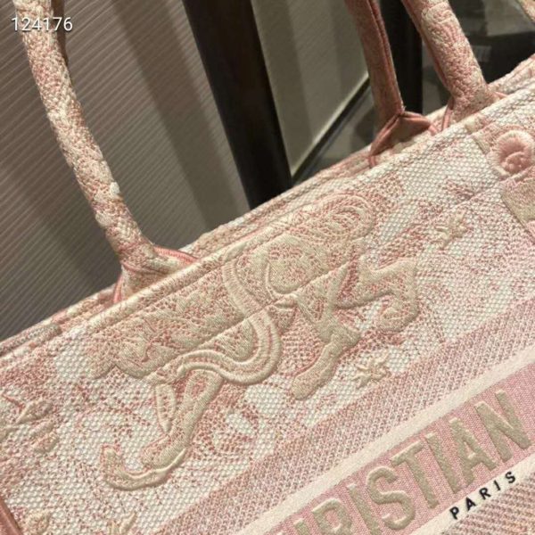 Dior Women Small Dior Book Tote Pink Toile De Jouy Embroidery (5)