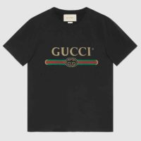 Gucci Men Oversize Washed T-Shirt with Gucci Logo Black Washed Cotton Jersey