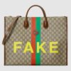 Gucci Unisex 'FakeNot' Print Large Tote Bag GG Supreme Canvas