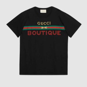 Gucci Women Gucci Boutique Print Oversize T-Shirt Black Cotton Jersey