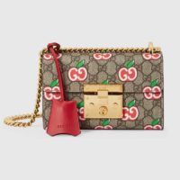 Gucci Women Padlock Small Shoulder Bag GG Apple Print GG Supreme Canvas