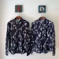 Louis Vuitton LV Men LV Printed Leaf Regular Long-Sleeved Silk Shirt