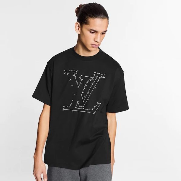 Louis Vuitton LV Men LV Stitch Print Embroidered T-Shirt Regular Fit Cotton-Black (5)