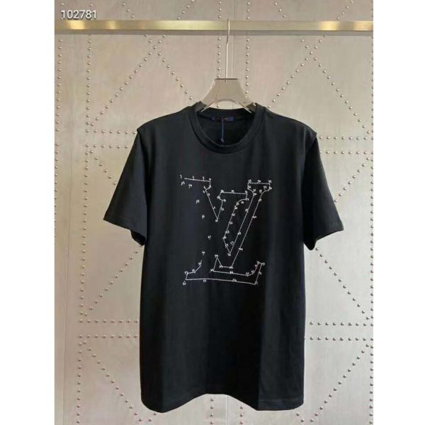 Louis Vuitton LV Women LV Stitch Print Embroidered T-Shirt Regular Fit Cotton-Black (5)