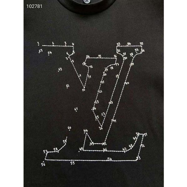 Louis Vuitton LV Women LV Stitch Print Embroidered T-Shirt Regular Fit Cotton-Black (8)