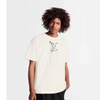 Louis Vuitton Men LV Pendant Embroidery T-Shirt Cotton White Loose Fit