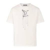 Louis Vuitton Men LV Pendant Embroidery T-Shirt Cotton White Loose Fit