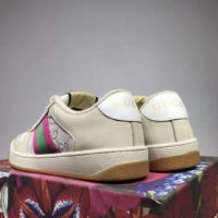 Gucci GG Unisex Screener Sneaker with Web Cream Scrap Less Leather-Beige