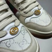 Gucci GG Unisex Screener Sneaker with Web Cream Scrap Less Leather-Beige