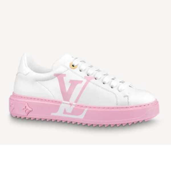 Louis Vuitton LV Unisex Time Out Sneaker Printed Calf Leather 3-D Monogram Flowers-Pink