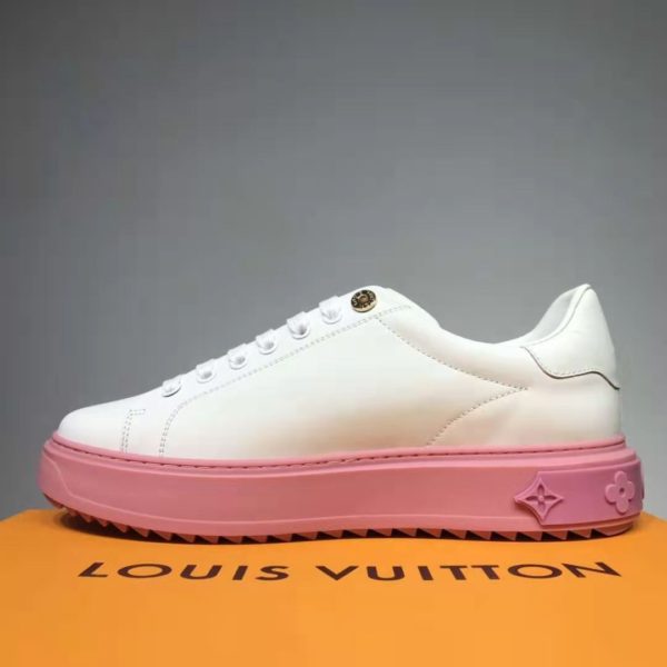 Louis Vuitton LV Unisex Time Out Sneaker Printed Calf Leather 3-D Monogram Flowers-Pink (7)