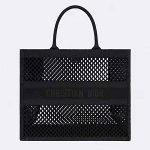 Dior Women Dior Book Tote Black Mesh Embroidery 'Christian Dior'